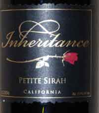 Wine label for Inheritance 2006 Petite Sirah.