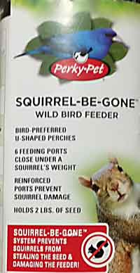 Image shows the Squirrel-Be-Gone Wild Bird Feeder label.